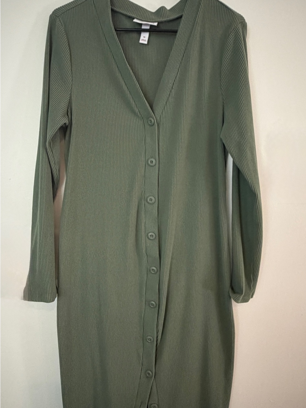 Ingrid & Isabel Olive Ribbed Button-Front Midi Dress